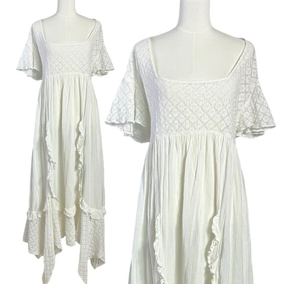 Free People Ethereal Bohemian Cottage Bring The Romance Maxi Dress White Medium - Picture 8 of 14